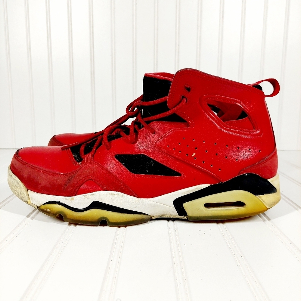 Nike Jordan Flight Club 91 Red Leather Lace Up  Athletic Basketball Shoes A162